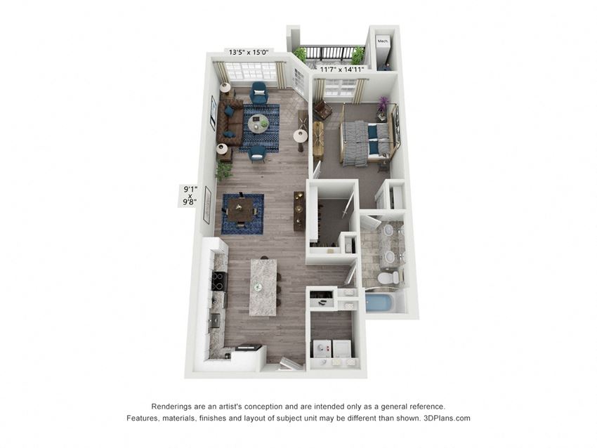 The Grandover is a 1 bedroom, 1 bathroom floor plan at 8 West in Greensboro, NC The Grandover is a 1 bedroom, 1 bathroom floor plan at 8 West in Greensboro, NC